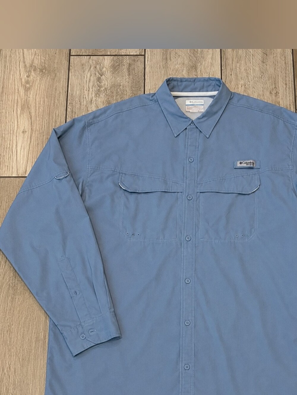 Columbia Tamiami PFG Mens XL Blue Button Up Performance Fishing Shirt Vented